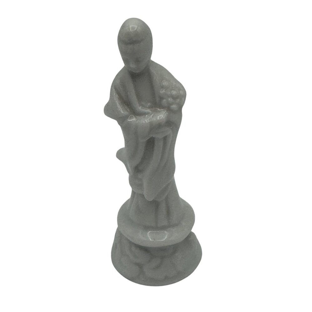Ceramic Kwan Yen Statue Figurine 3 in Tall White Glazed Finish